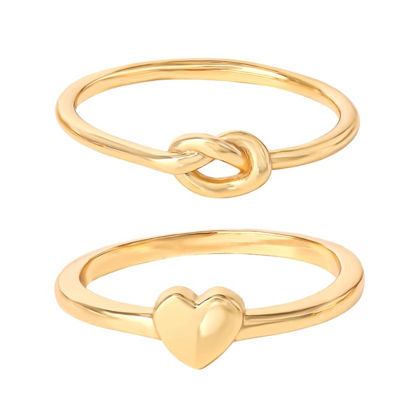 Jessica Simpson 14 karat Gold Plated Knot & Heart Ring Set, 2 - Picture 1 of 3